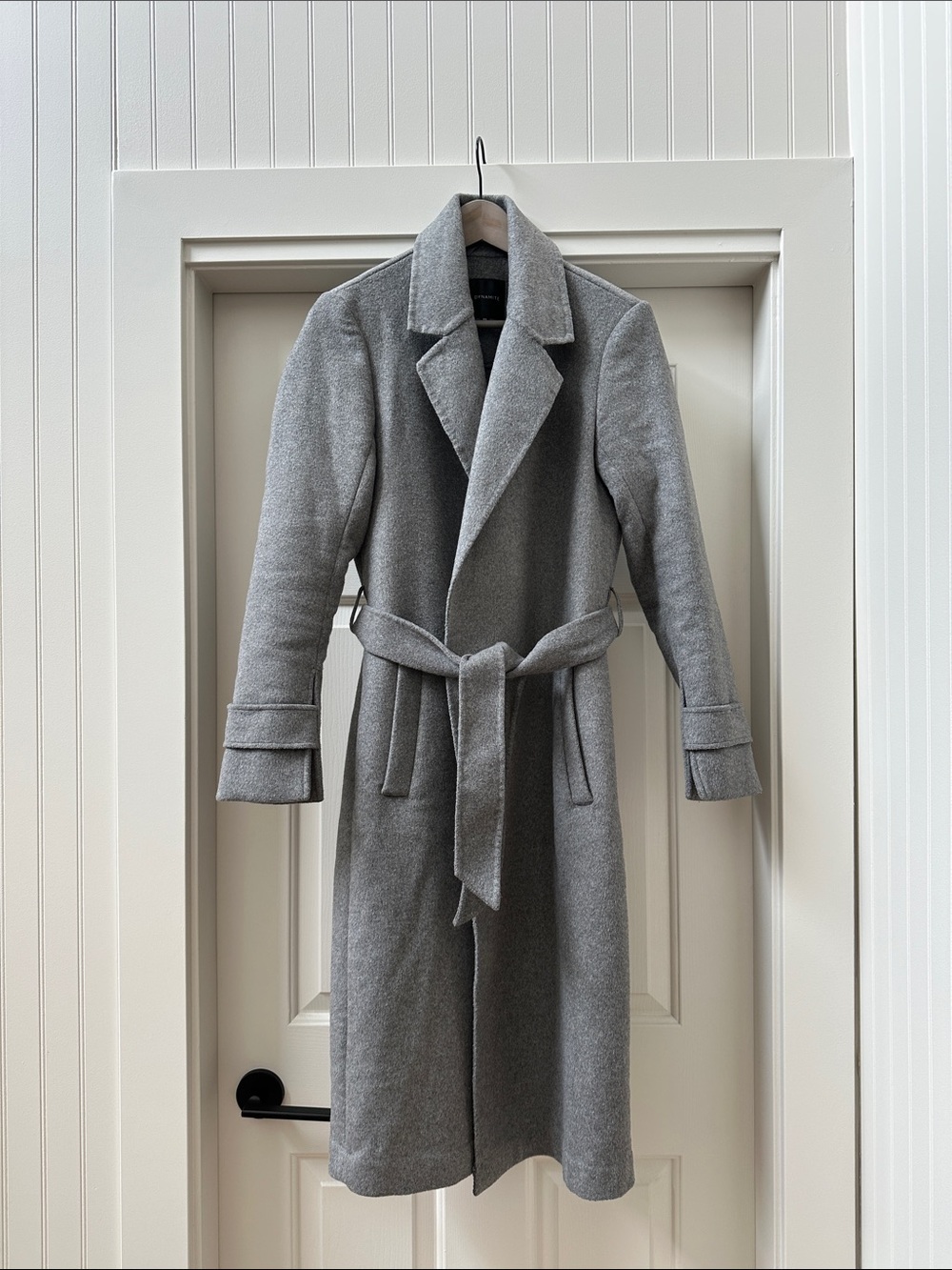 Dynamite Gray Belted Wool-Blend Trench Coat